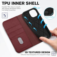 TUCCH Case Wallet for iPhone 15 6.1", [3 Card Slots] Kickstand PU Leather [RFID Blocking] Case, Flip Folio Cover with [TPU Shockproof Interior Shell] Compatible with iPhone 15 5G 2023, Classic Black - 7DAY'S