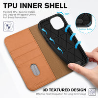 TUCCH Case Wallet for iPhone 15 6.1", [3 Card Slots] Kickstand PU Leather [RFID Blocking] Case, Flip Folio Cover with [TPU Shockproof Interior Shell] Compatible with iPhone 15 5G 2023, Classic Black - 7DAY'S
