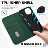 TUCCH Case Wallet for iPhone 15 6.1", [3 Card Slots] Kickstand PU Leather [RFID Blocking] Case, Flip Folio Cover with [TPU Shockproof Interior Shell] Compatible with iPhone 15 5G 2023, Classic Black - 7DAY'S
