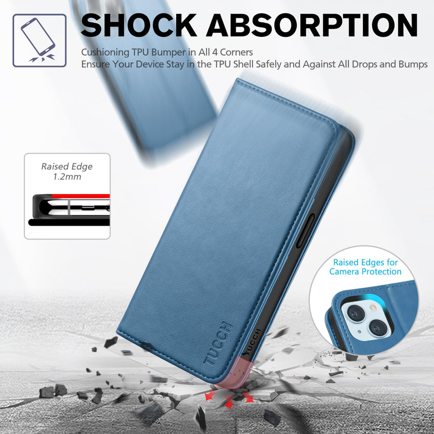 TUCCH Case Wallet for iPhone 15 6.1", [3 Card Slots] Kickstand PU Leather [RFID Blocking] Case, Flip Folio Cover with [TPU Shockproof Interior Shell] Compatible with iPhone 15 5G 2023, Classic Black - 7DAY'S