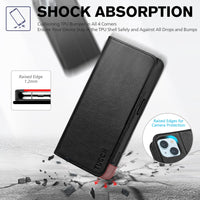 TUCCH Case Wallet for iPhone 15 6.1", [3 Card Slots] Kickstand PU Leather [RFID Blocking] Case, Flip Folio Cover with [TPU Shockproof Interior Shell] Compatible with iPhone 15 5G 2023, Classic Black - 7DAY'S