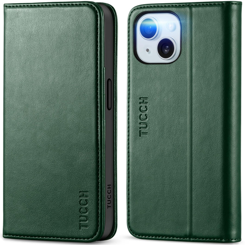 TUCCH Case Wallet for iPhone 15 6.1", [3 Card Slots] Kickstand PU Leather [RFID Blocking] Case, Flip Folio Cover with [TPU Shockproof Interior Shell] Compatible with iPhone 15 5G 2023, Classic Black - 7DAY'S