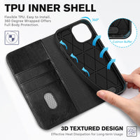 TUCCH Case Wallet for iPhone 15 6.1", [3 Card Slots] Kickstand PU Leather [RFID Blocking] Case, Flip Folio Cover with [TPU Shockproof Interior Shell] Compatible with iPhone 15 5G 2023, Classic Black - 7DAY'S