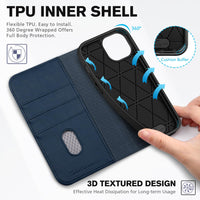 TUCCH Case Wallet for iPhone 15 6.1", [3 Card Slots] Kickstand PU Leather [RFID Blocking] Case, Flip Folio Cover with [TPU Shockproof Interior Shell] Compatible with iPhone 15 5G 2023, Classic Black - 7DAY'S
