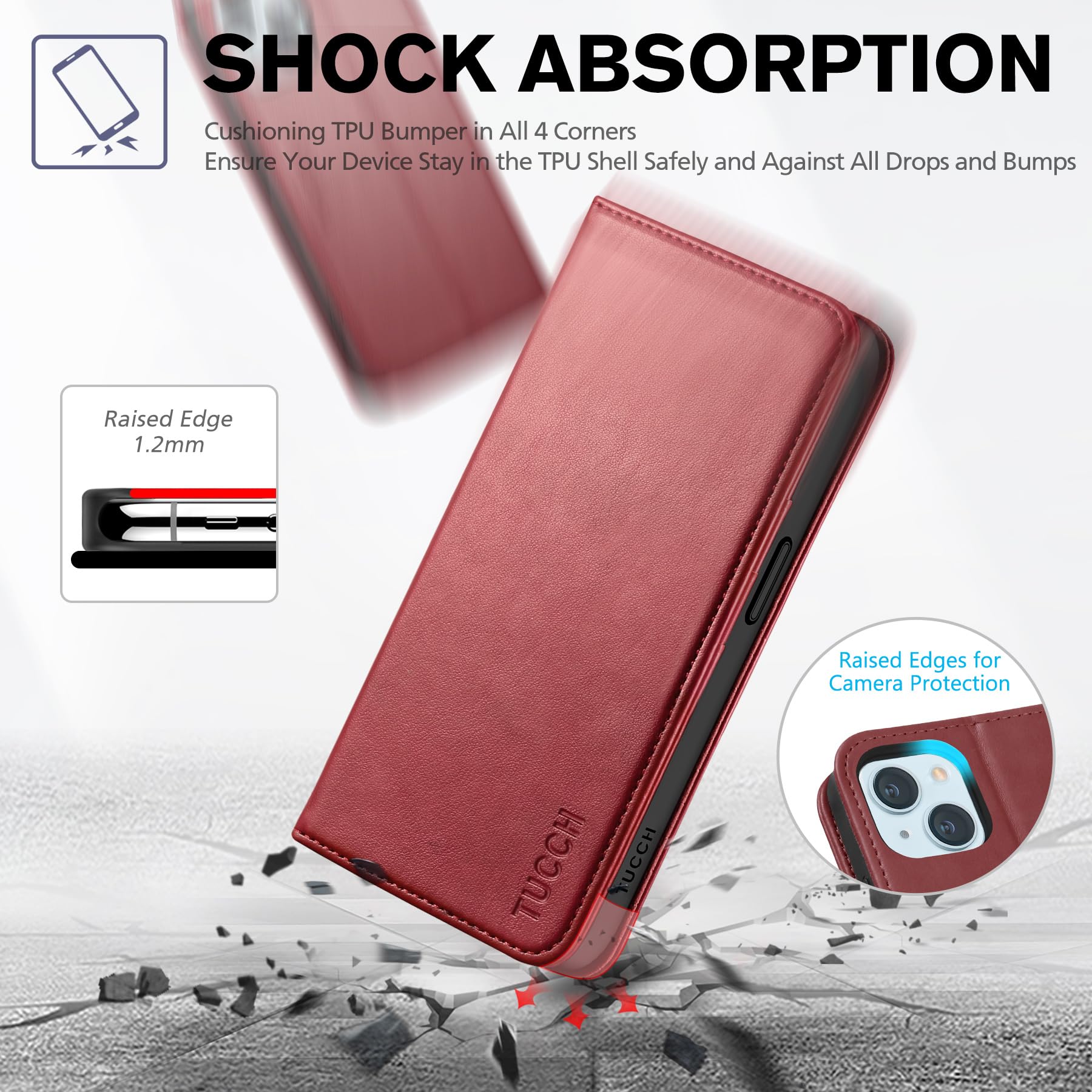 TUCCH Case Wallet for iPhone 15 6.1", [3 Card Slots] Kickstand PU Leather [RFID Blocking] Case, Flip Folio Cover with [TPU Shockproof Interior Shell] Compatible with iPhone 15 5G 2023, Classic Black - 7DAY'S