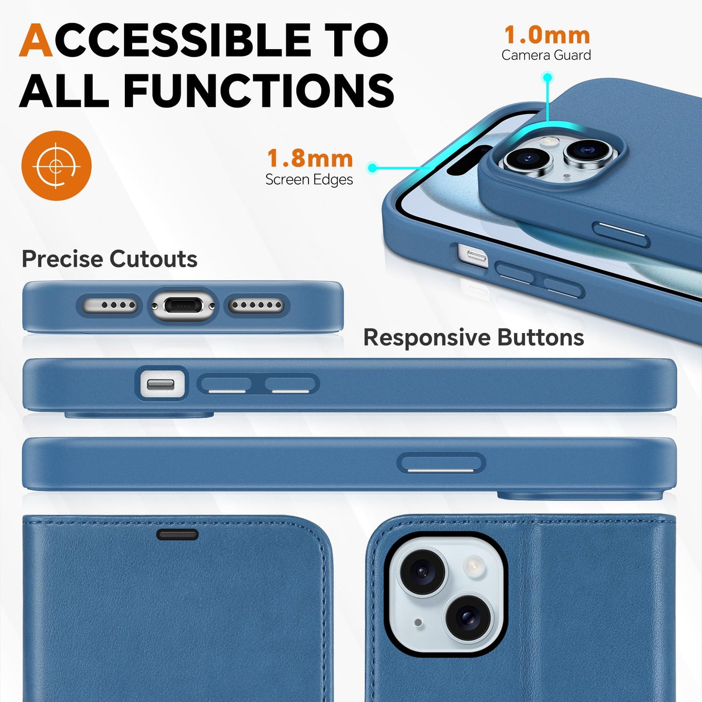 TUCCH Case Wallet for iPhone 15 Plus, [RFID Blocking] 4 Card Holder Kickstand [Shockproof TPU Interior Case] PU Leather Magnetic Protective Flip Cover 6.7", Black - 7DAY'S
