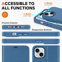 TUCCH Case Wallet for iPhone 15 Plus, [RFID Blocking] 4 Card Holder Kickstand [Shockproof TPU Interior Case] PU Leather Magnetic Protective Flip Cover 6.7", Black - 7DAY'S