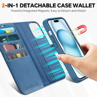 TUCCH Case Wallet for iPhone 15 Plus, [RFID Blocking] 4 Card Holder Kickstand [Shockproof TPU Interior Case] PU Leather Magnetic Protective Flip Cover 6.7", Black - 7DAY'S