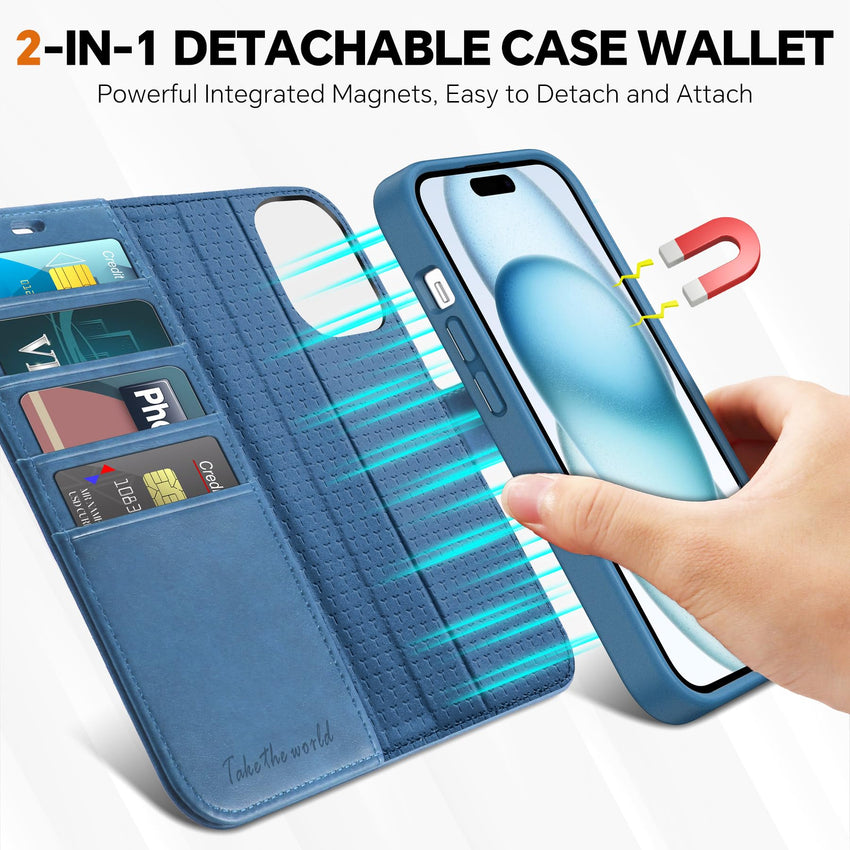 TUCCH Case Wallet for iPhone 15 Plus, [RFID Blocking] 4 Card Holder Kickstand [Shockproof TPU Interior Case] PU Leather Magnetic Protective Flip Cover 6.7", Black - 7DAY'S