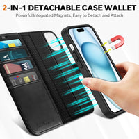 TUCCH Case Wallet for iPhone 15 Plus, [RFID Blocking] 4 Card Holder Kickstand [Shockproof TPU Interior Case] PU Leather Magnetic Protective Flip Cover 6.7", Black - 7DAY'S
