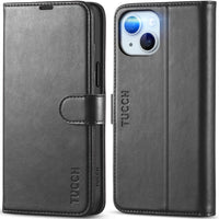 TUCCH Case Wallet for iPhone 15 Plus, [RFID Blocking] 4 Card Holder Kickstand [Shockproof TPU Interior Case] PU Leather Magnetic Protective Flip Cover 6.7", Black - 7DAY'S