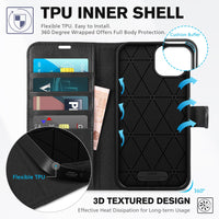 TUCCH Case Wallet for iPhone 15 Plus, [RFID Blocking] 4 Card Holder Kickstand [Shockproof TPU Interior Case] PU Leather Magnetic Protective Flip Cover 6.7", Black - 7DAY'S