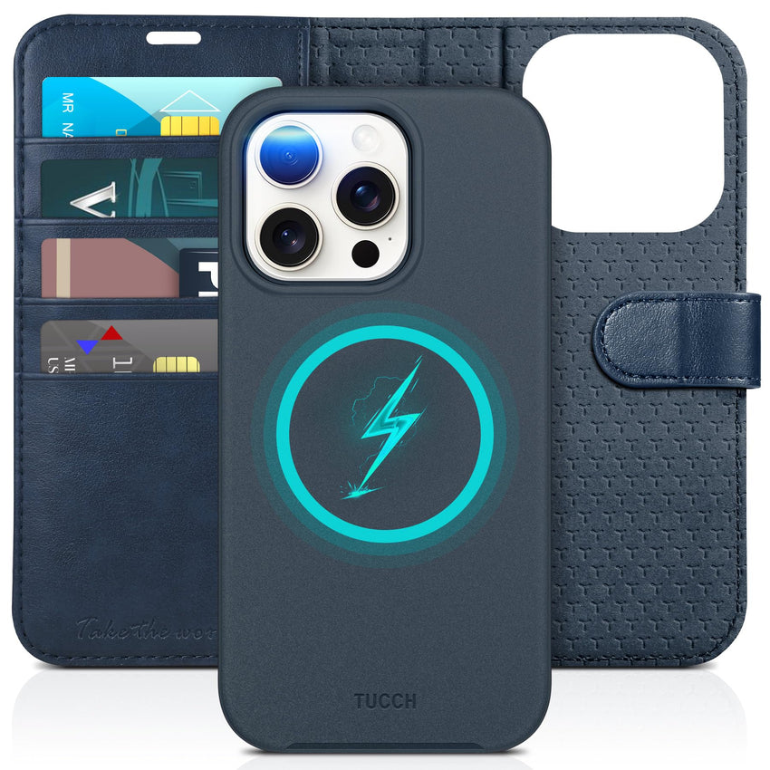 TUCCH Case Wallet for iPhone 15 Pro, RFID Blocking [4 Card Holder] Kickstand [Shockproof TPU Inner Shell] PU Leather Magnetic Protective Flip Cover 6.1" 2023, Black - 7DAY'S