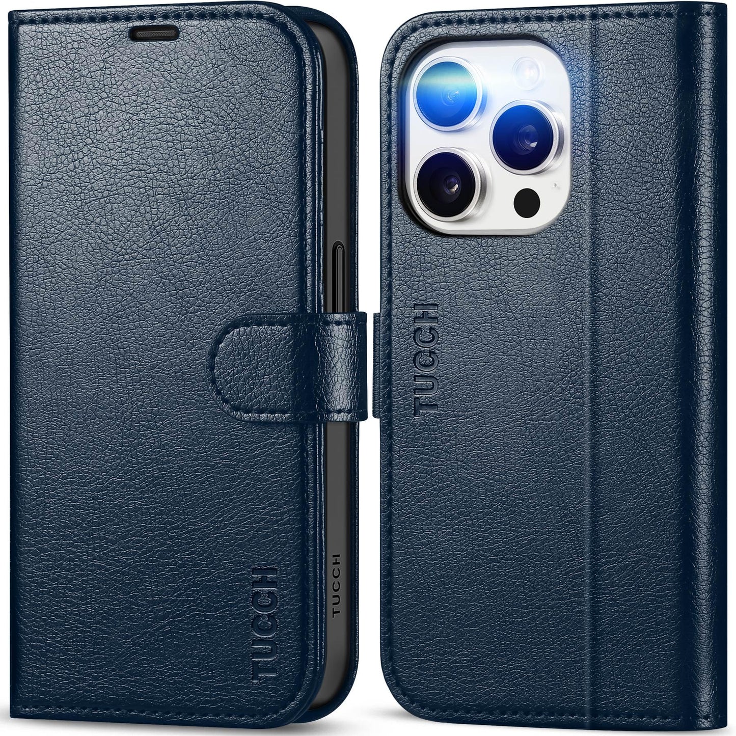 TUCCH Case Wallet for iPhone 15 Pro, RFID Blocking [4 Card Holder] Kickstand [Shockproof TPU Inner Shell] PU Leather Magnetic Protective Flip Cover 6.1" 2023, Black - 7DAY'S