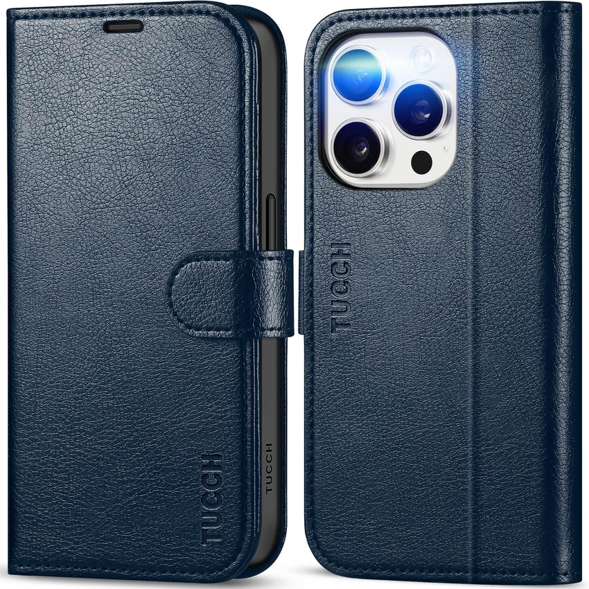 TUCCH Case Wallet for iPhone 15 Pro, RFID Blocking [4 Card Holder] Kickstand [Shockproof TPU Inner Shell] PU Leather Magnetic Protective Flip Cover 6.1" 2023, Black - 7DAY'S