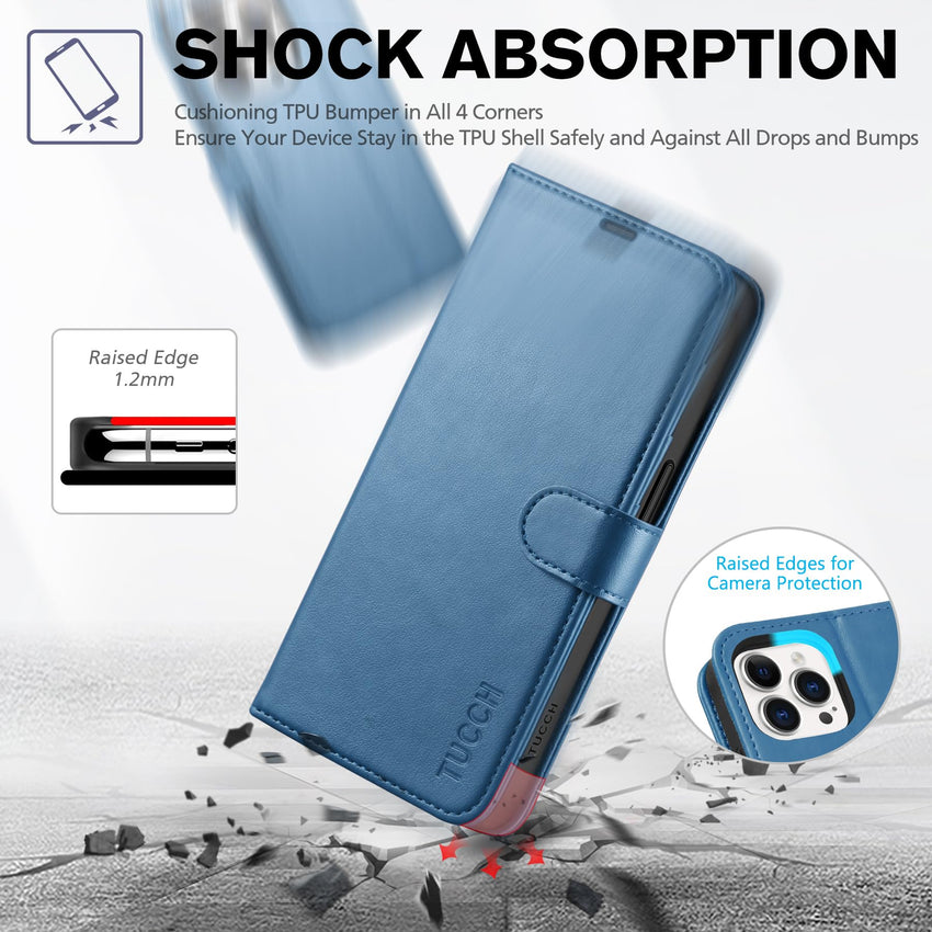 TUCCH Case Wallet for iPhone 15 Pro, RFID Blocking [4 Card Holder] Kickstand [Shockproof TPU Inner Shell] PU Leather Magnetic Protective Flip Cover 6.1" 2023, Black - 7DAY'S