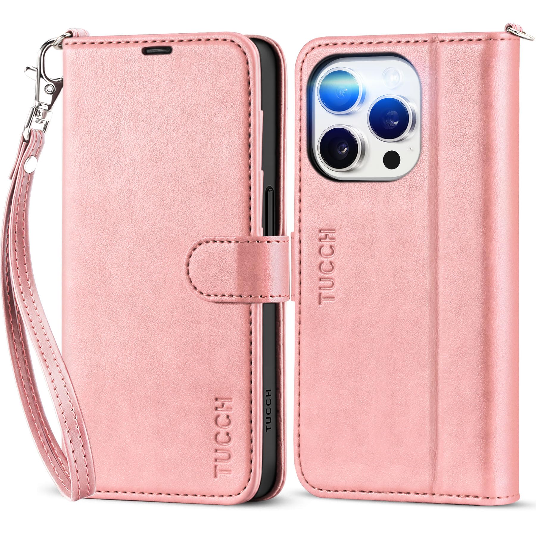 TUCCH Case Wallet for iPhone 15 Pro, RFID Blocking [4 Card Holder] Kickstand [Shockproof TPU Inner Shell] PU Leather Magnetic Protective Flip Cover 6.1" 2023, Black - 7DAY'S