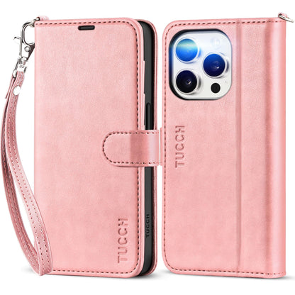 TUCCH Case Wallet for iPhone 15 Pro, RFID Blocking [4 Card Holder] Kickstand [Shockproof TPU Inner Shell] PU Leather Magnetic Protective Flip Cover 6.1" 2023, Black - 7DAY'S