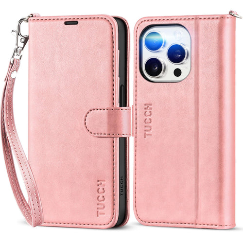 TUCCH Case Wallet for iPhone 15 Pro, RFID Blocking [4 Card Holder] Kickstand [Shockproof TPU Inner Shell] PU Leather Magnetic Protective Flip Cover 6.1" 2023, Black