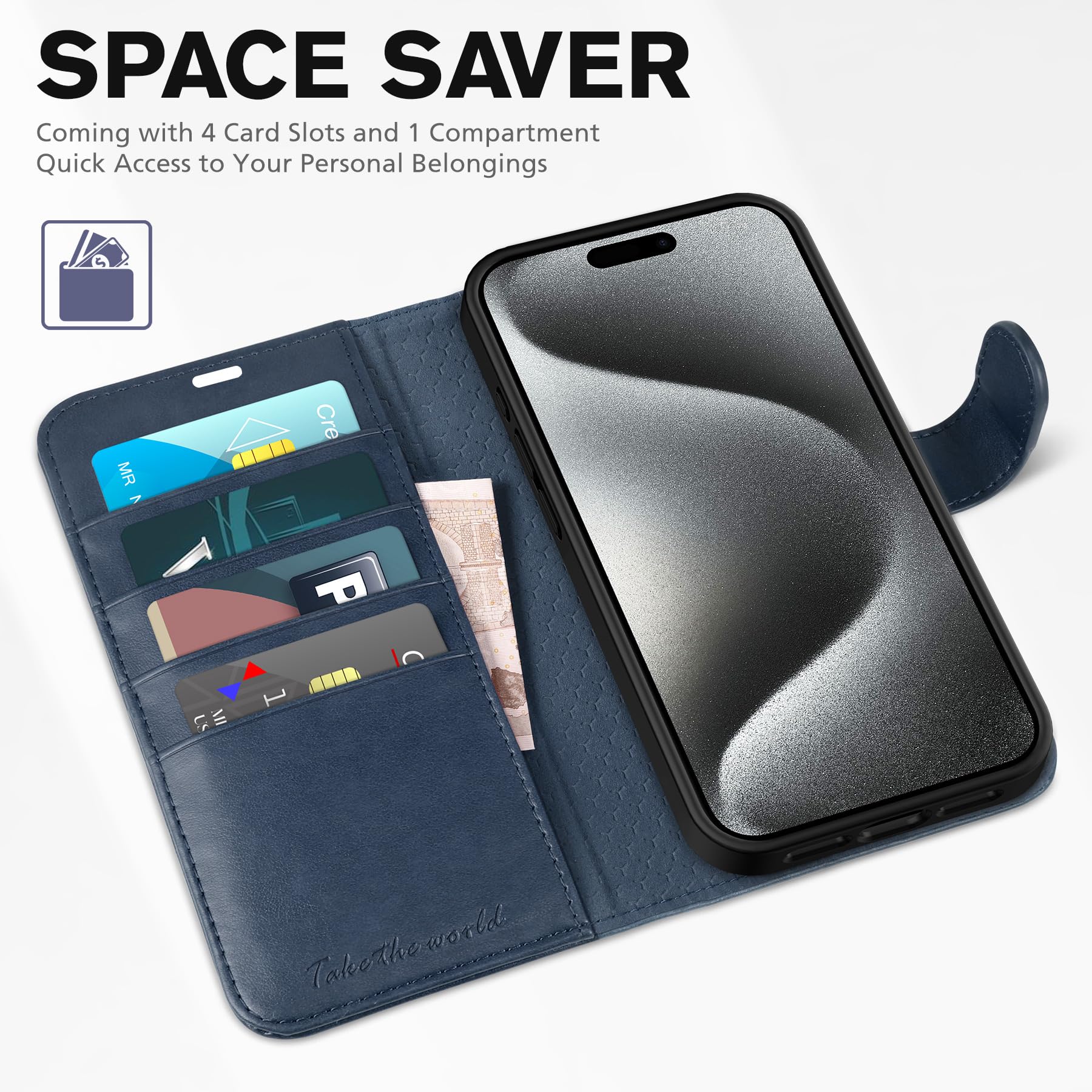 TUCCH Case Wallet for iPhone 15 Pro, RFID Blocking [4 Card Holder] Kickstand [Shockproof TPU Inner Shell] PU Leather Magnetic Protective Flip Cover 6.1" 2023, Black - 7DAY'S