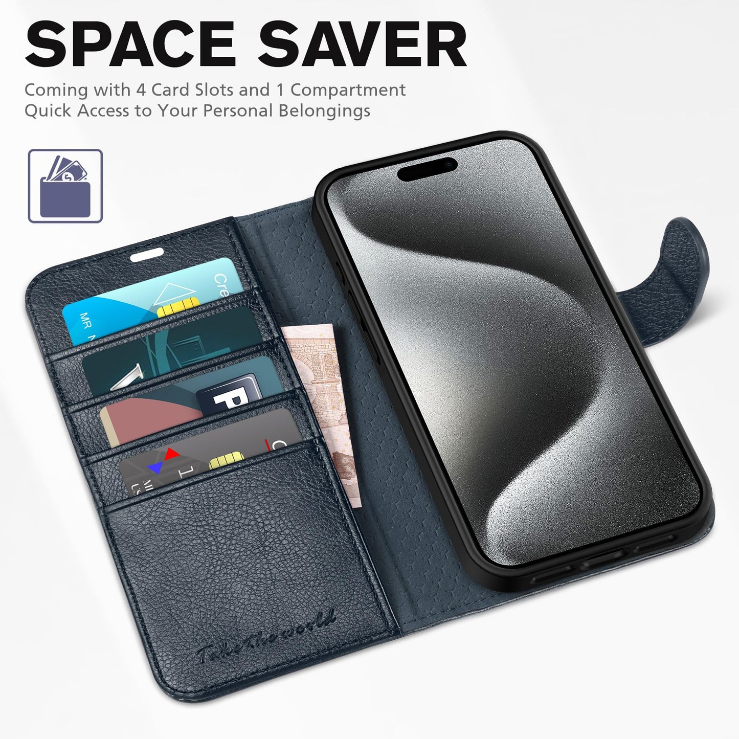 TUCCH Case Wallet for iPhone 15 Pro, RFID Blocking [4 Card Holder] Kickstand [Shockproof TPU Inner Shell] PU Leather Magnetic Protective Flip Cover 6.1" 2023, Black - 7DAY'S