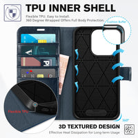TUCCH Case Wallet for iPhone 15 Pro, RFID Blocking [4 Card Holder] Kickstand [Shockproof TPU Inner Shell] PU Leather Magnetic Protective Flip Cover 6.1" 2023, Black - 7DAY'S