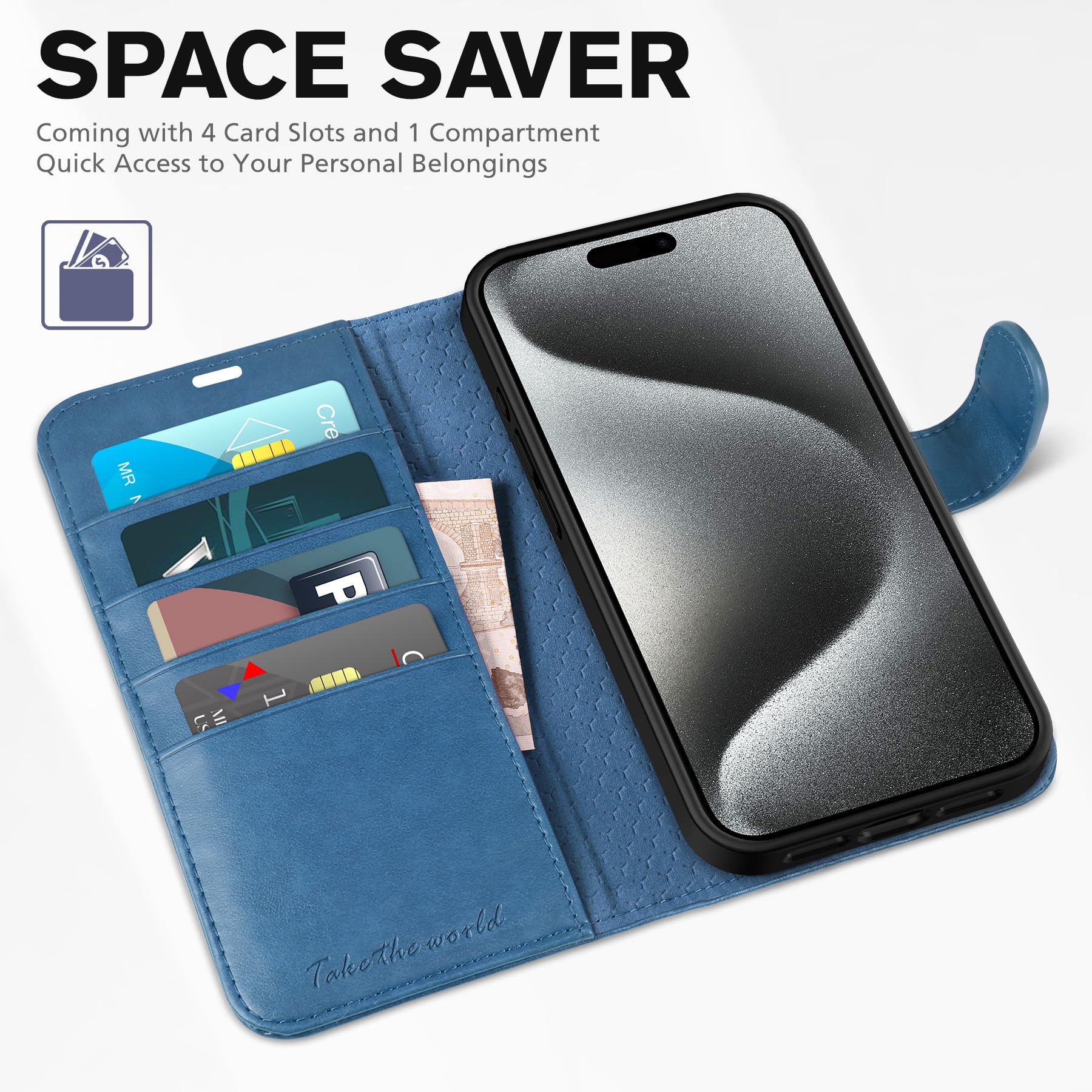 TUCCH Case Wallet for iPhone 15 Pro, RFID Blocking [4 Card Holder] Kickstand [Shockproof TPU Inner Shell] PU Leather Magnetic Protective Flip Cover 6.1" 2023, Black - 7DAY'S