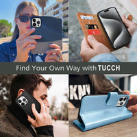 TUCCH Case Wallet for iPhone 15 Pro, RFID Blocking [4 Card Holder] Kickstand [Shockproof TPU Inner Shell] PU Leather Magnetic Protective Flip Cover 6.1" 2023, Black - 7DAY'S