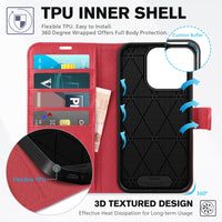TUCCH Case Wallet for iPhone 15 Pro, RFID Blocking [4 Card Holder] Kickstand [Shockproof TPU Inner Shell] PU Leather Magnetic Protective Flip Cover 6.1" 2023, Black - 7DAY'S