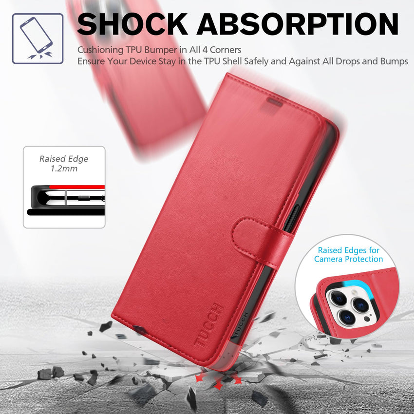 TUCCH Case Wallet for iPhone 15 Pro, RFID Blocking [4 Card Holder] Kickstand [Shockproof TPU Inner Shell] PU Leather Magnetic Protective Flip Cover 6.1" 2023, Black - 7DAY'S