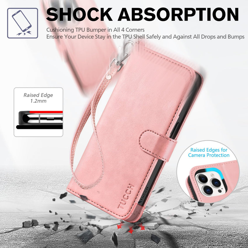 TUCCH Case Wallet for iPhone 15 Pro, RFID Blocking [4 Card Holder] Kickstand [Shockproof TPU Inner Shell] PU Leather Magnetic Protective Flip Cover 6.1" 2023, Black - 7DAY'S