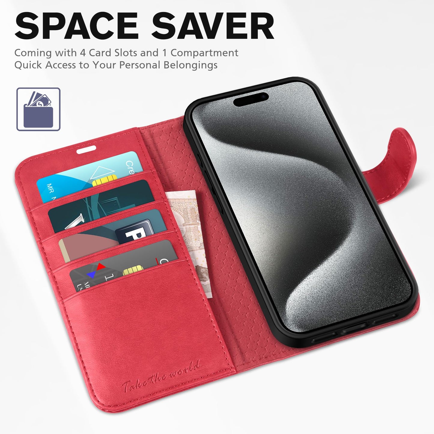 TUCCH Case Wallet for iPhone 15 Pro, RFID Blocking [4 Card Holder] Kickstand [Shockproof TPU Inner Shell] PU Leather Magnetic Protective Flip Cover 6.1" 2023, Black - 7DAY'S