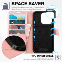 TUCCH Case Wallet for iPhone 15 Pro, RFID Blocking [4 Card Holder] Kickstand [Shockproof TPU Inner Shell] PU Leather Magnetic Protective Flip Cover 6.1" 2023, Black - 7DAY'S