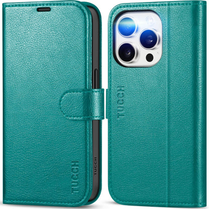 TUCCH Case Wallet for iPhone 15 Pro, RFID Blocking [4 Card Holder] Kickstand [Shockproof TPU Inner Shell] PU Leather Magnetic Protective Flip Cover 6.1" 2023, Black - 7DAY'S