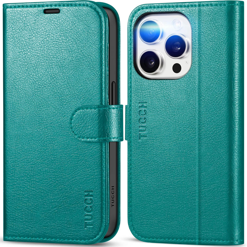 TUCCH Case Wallet for iPhone 15 Pro, RFID Blocking [4 Card Holder] Kickstand [Shockproof TPU Inner Shell] PU Leather Magnetic Protective Flip Cover 6.1" 2023, Black - 7DAY'S