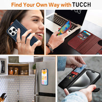TUCCH Case Wallet for iPhone 15 Pro, RFID Blocking [4 Card Holder] Kickstand [Shockproof TPU Inner Shell] PU Leather Magnetic Protective Flip Cover 6.1" 2023, Black - 7DAY'S