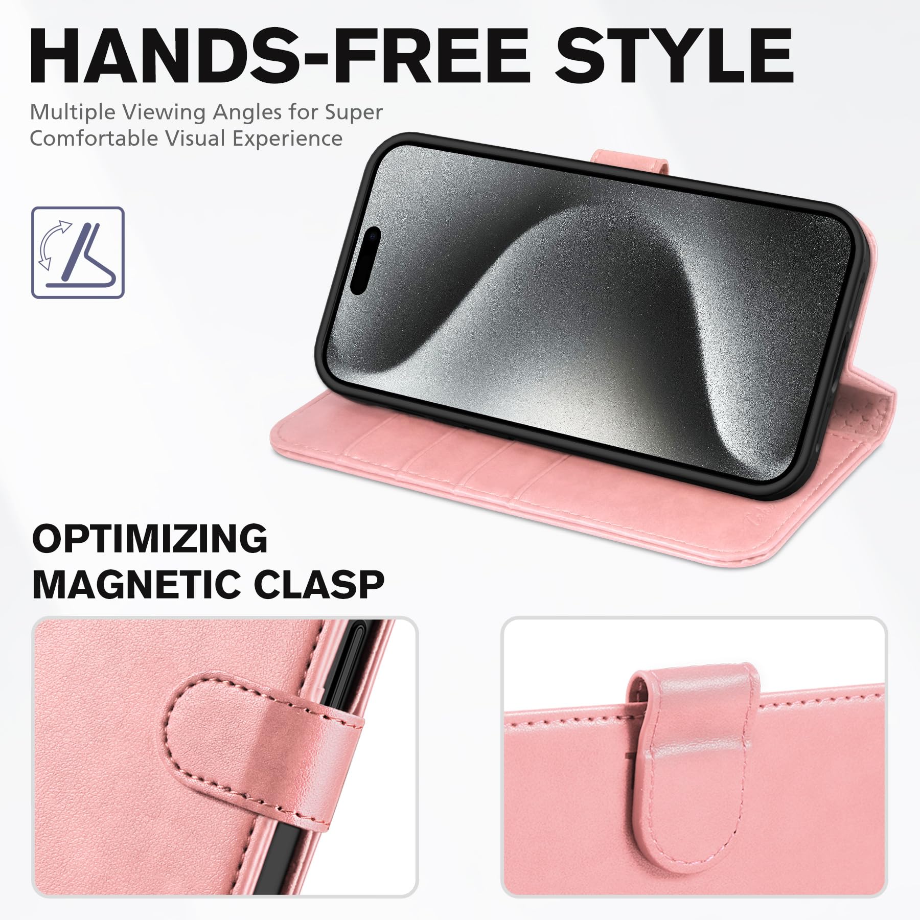TUCCH Case Wallet for iPhone 15 Pro, RFID Blocking [4 Card Holder] Kickstand [Shockproof TPU Inner Shell] PU Leather Magnetic Protective Flip Cover 6.1" 2023, Black - 7DAY'S