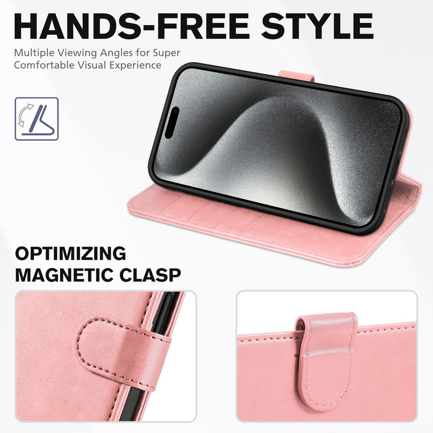 TUCCH Case Wallet for iPhone 15 Pro, RFID Blocking [4 Card Holder] Kickstand [Shockproof TPU Inner Shell] PU Leather Magnetic Protective Flip Cover 6.1" 2023, Black - 7DAY'S