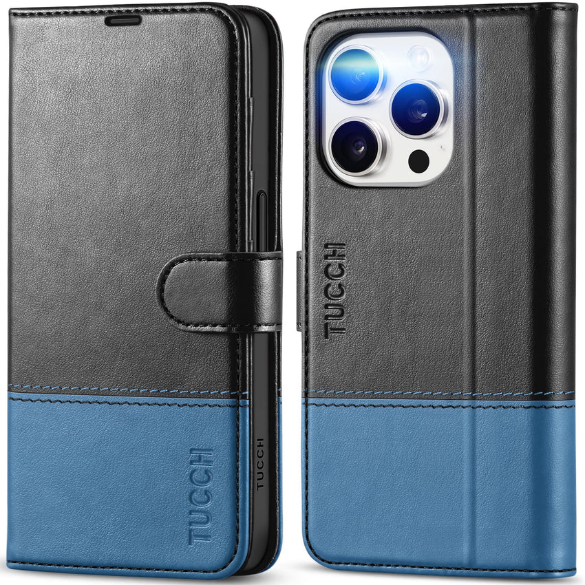 TUCCH Case Wallet for iPhone 15 Pro, RFID Blocking [4 Card Holder] Kickstand [Shockproof TPU Inner Shell] PU Leather Magnetic Protective Flip Cover 6.1" 2023, Black - 7DAY'S