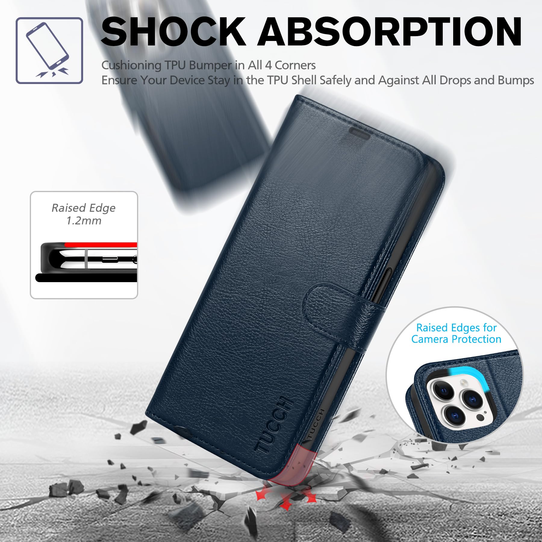 TUCCH Case Wallet for iPhone 15 Pro, RFID Blocking [4 Card Holder] Kickstand [Shockproof TPU Inner Shell] PU Leather Magnetic Protective Flip Cover 6.1" 2023, Black - 7DAY'S