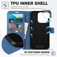 TUCCH Case Wallet for iPhone 15 Pro, RFID Blocking [4 Card Holder] Kickstand [Shockproof TPU Inner Shell] PU Leather Magnetic Protective Flip Cover 6.1" 2023, Black - 7DAY'S