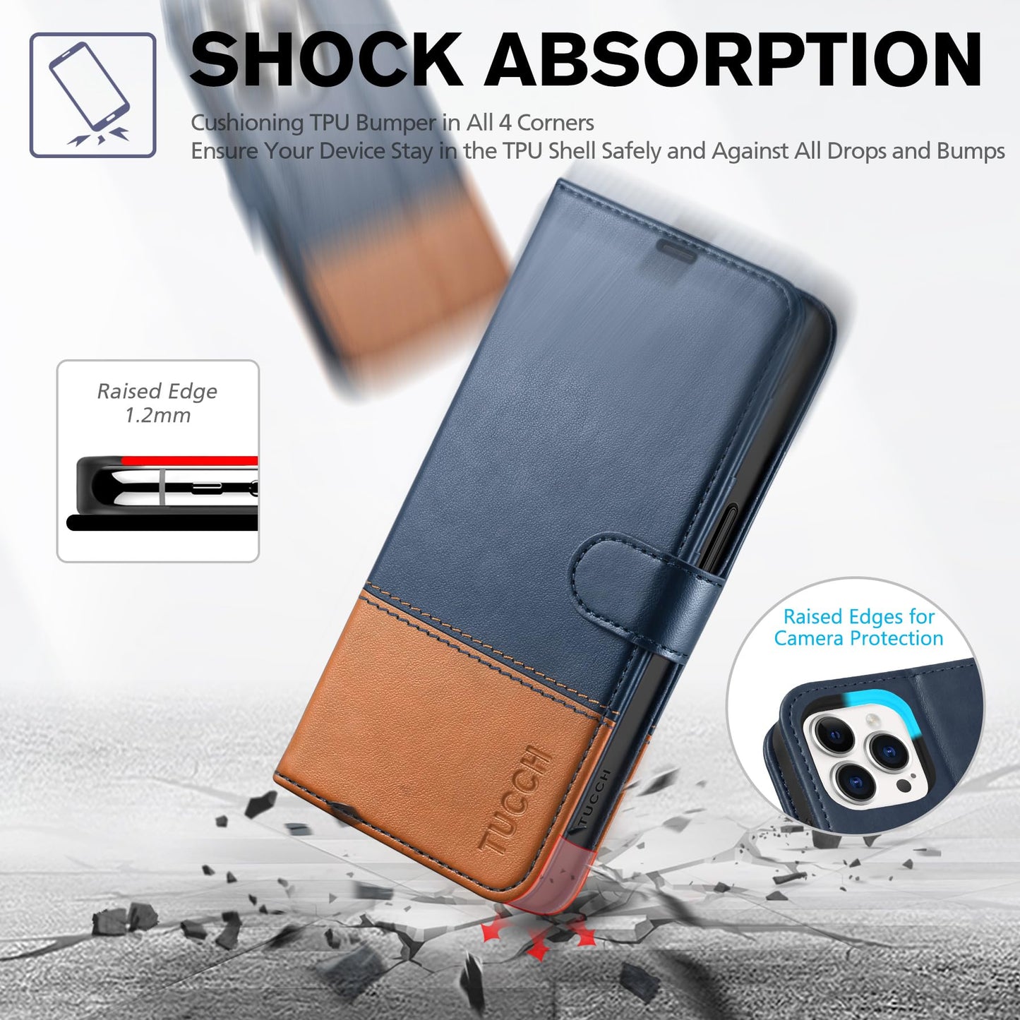 TUCCH Case Wallet for iPhone 15 Pro, RFID Blocking [4 Card Holder] Kickstand [Shockproof TPU Inner Shell] PU Leather Magnetic Protective Flip Cover 6.1" 2023, Black - 7DAY'S