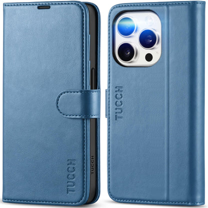 TUCCH Case Wallet for iPhone 15 Pro, RFID Blocking [4 Card Holder] Kickstand [Shockproof TPU Inner Shell] PU Leather Magnetic Protective Flip Cover 6.1" 2023, Black - 7DAY'S