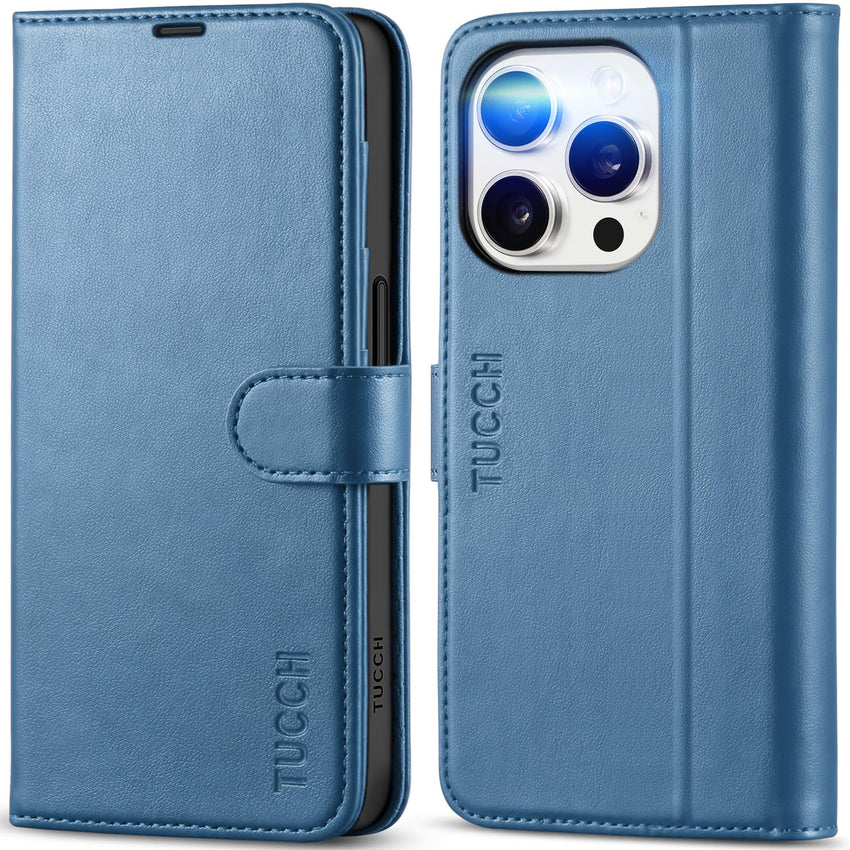 TUCCH Case Wallet for iPhone 15 Pro, RFID Blocking [4 Card Holder] Kickstand [Shockproof TPU Inner Shell] PU Leather Magnetic Protective Flip Cover 6.1" 2023, Black - 7DAY'S