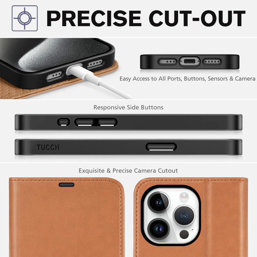 TUCCH Case Wallet for iPhone 15 Pro, RFID Blocking [4 Card Holder] Kickstand [Shockproof TPU Inner Shell] PU Leather Magnetic Protective Flip Cover 6.1" 2023, Black - 7DAY'S