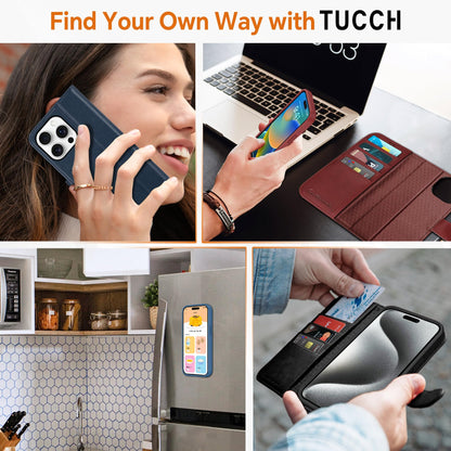 TUCCH Case Wallet for iPhone 15 Pro, RFID Blocking [4 Card Holder] Kickstand [Shockproof TPU Inner Shell] PU Leather Magnetic Protective Flip Cover 6.1" 2023, Black - 7DAY'S