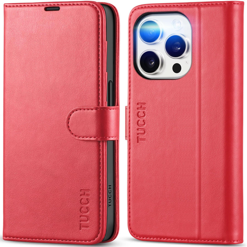 TUCCH Case Wallet for iPhone 15 Pro, RFID Blocking [4 Card Holder] Kickstand [Shockproof TPU Inner Shell] PU Leather Magnetic Protective Flip Cover 6.1" 2023, Black - 7DAY'S
