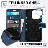TUCCH Case Wallet for iPhone 15 Pro, RFID Blocking [4 Card Holder] Kickstand [Shockproof TPU Inner Shell] PU Leather Magnetic Protective Flip Cover 6.1" 2023, Black - 7DAY'S