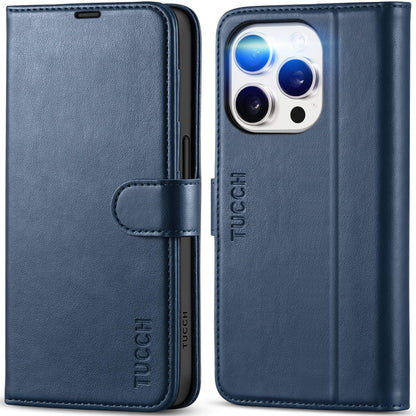 TUCCH Case Wallet for iPhone 15 Pro, RFID Blocking [4 Card Holder] Kickstand [Shockproof TPU Inner Shell] PU Leather Magnetic Protective Flip Cover 6.1" 2023, Black - 7DAY'S