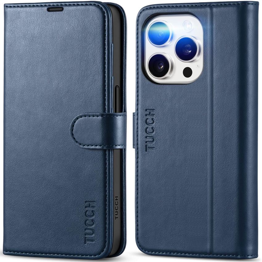 TUCCH Case Wallet for iPhone 15 Pro, RFID Blocking [4 Card Holder] Kickstand [Shockproof TPU Inner Shell] PU Leather Magnetic Protective Flip Cover 6.1" 2023, Black - 7DAY'S